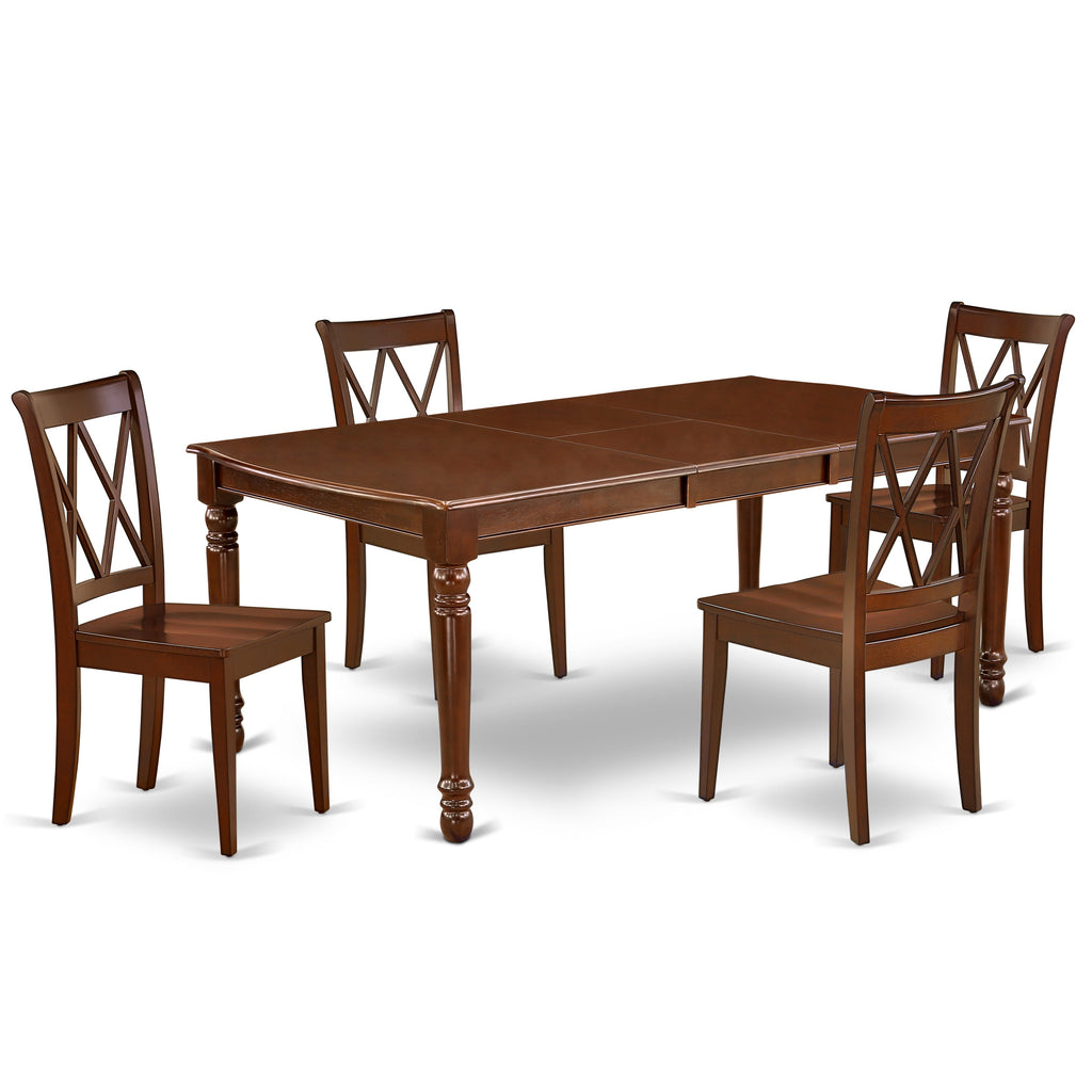 East West Furniture DOCL5-MAH-W 5 Piece Modern Dining Table Set Includes a Rectangle Wooden Table with Butterfly Leaf and 4 Kitchen Dining Chairs, 42x78 Inch, Mahogany