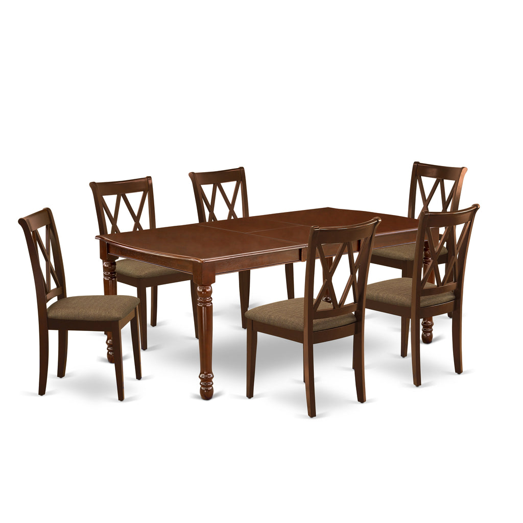 East West Furniture DOCL7-MAH-C 7 Piece Kitchen Table & Chairs Set Consist of a Rectangle Butterfly Leaf Dining Table and 6 Linen Fabric Upholstered Chairs, 42x78 Inch, Mahogany