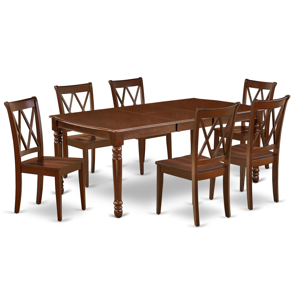 East West Furniture DOCL7-MAH-W 7 Piece Dining Table Set Consist of a Rectangle Dining Room Table with Butterfly Leaf and 6 Wooden Seat Chairs, 42x78 Inch, Mahogany