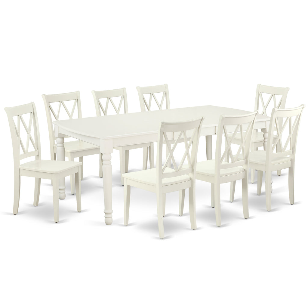 East West Furniture DOCL9-LWH-W 9 Piece Dining Table Set Includes a Rectangle Dinner Table with Butterfly Leaf and 8 Dining Room Chairs, 42x78 Inch, Linen White