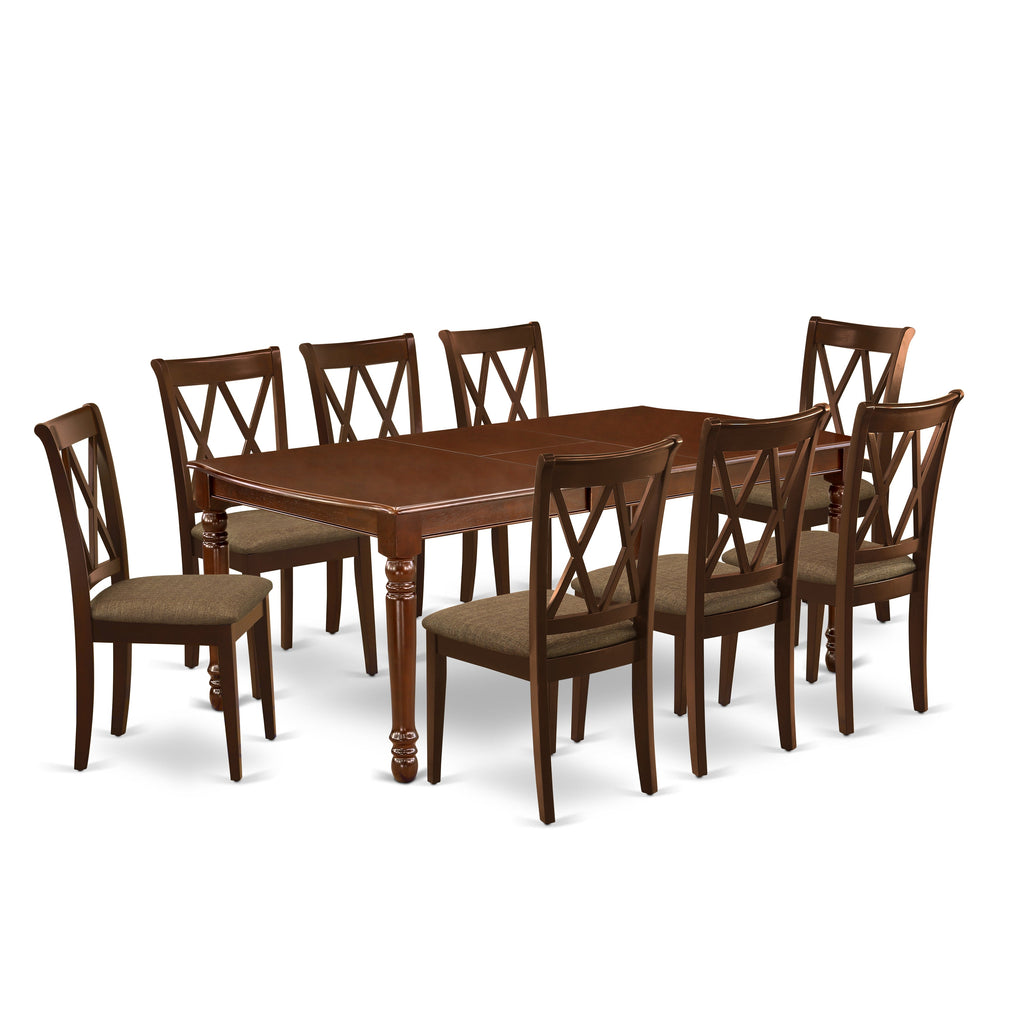 East West Furniture DOCL9-MAH-C 9 Piece Kitchen Table & Chairs Set Includes a Rectangle Dining Table with Butterfly Leaf and 8 Linen Fabric Dining Room Chairs, 42x78 Inch, Mahogany