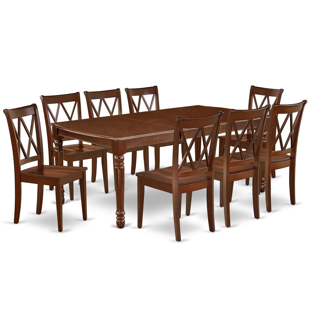 East West Furniture DOCL9-MAH-W 9 Piece Dining Table Set Includes a Rectangle Dining Room Table with Butterfly Leaf and 8 Wooden Seat Chairs, 42x78 Inch, Mahogany