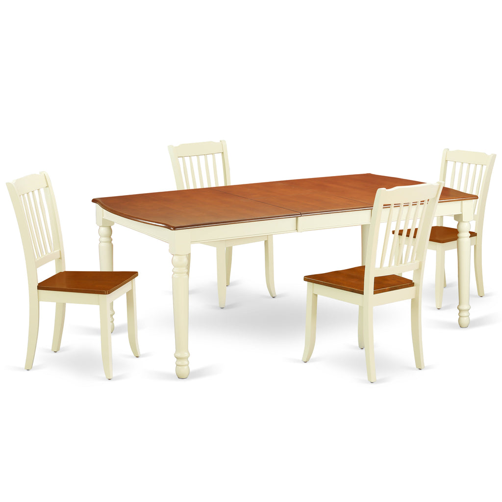 East West Furniture DODA5-BMK-W 5 Piece Dining Set Includes a Rectangle Dining Room Table with Butterfly Leaf and 4 Wood Seat Chairs, 42x78 Inch, Buttermilk & Cherry