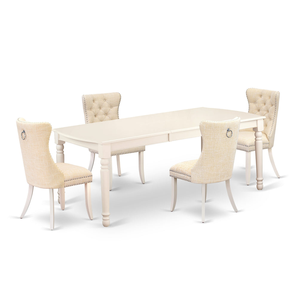 East West Furniture DODA5-LWH-32 5 Piece Dinette Set Includes a Rectangle Kitchen Table with Butterfly Leaf and 4 Padded Dining Chairs, 42x78 Inch, linen white