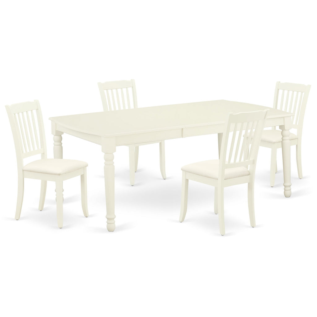 East West Furniture DODA5-LWH-C 5 Piece Modern Dining Table Set Includes a Rectangle Wooden Table with Butterfly Leaf and 4 Linen Fabric Dining Room Chairs, 42x78 Inch, Linen White
