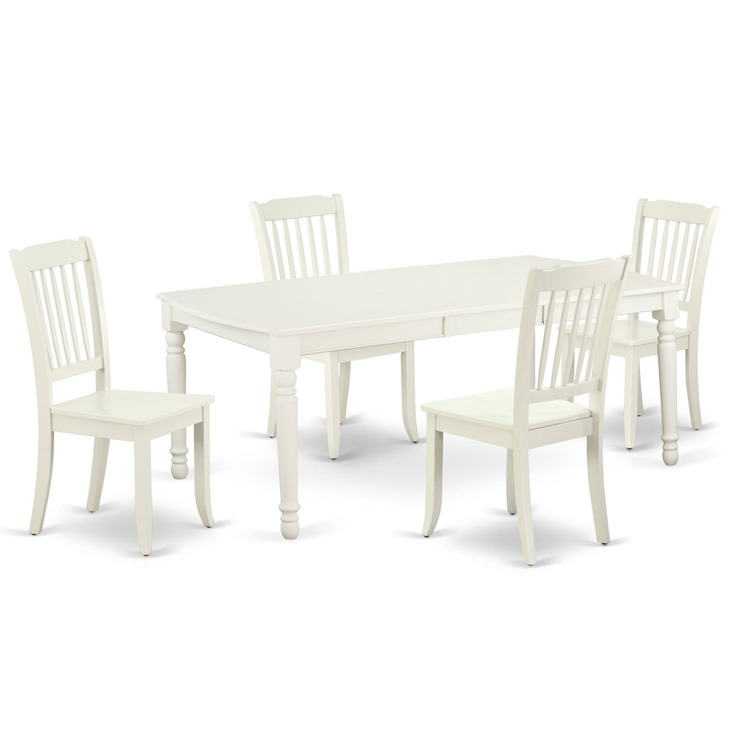 East West Furniture DODA5-LWH-W 5 Piece Dinette Set for 4 Includes a Rectangle Dining Table with Butterfly Leaf and 4 Dining Room Chairs, 42x78 Inch, Linen White