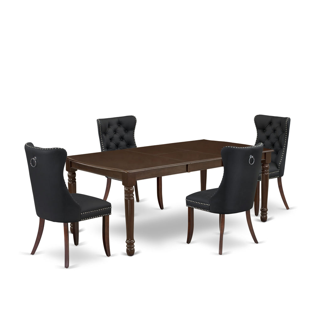 East West Furniture DODA5-MAH-12 5 Piece Dining Table Set Includes a Rectangle Wooden Table with Butterfly Leaf and 4 Upholstered Chairs, 42x78 Inch, Mahogany