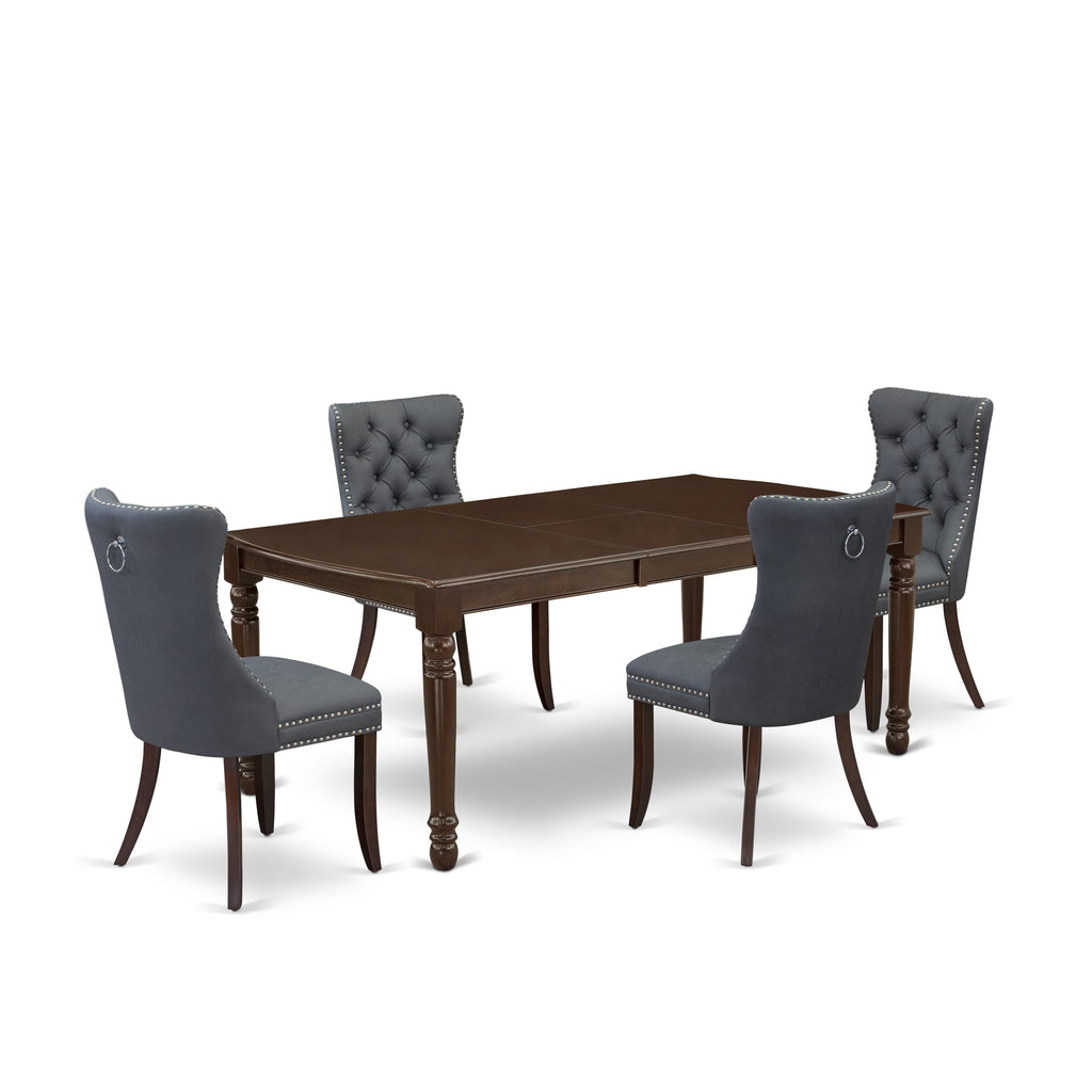 East West Furniture DODA5-MAH-13 5 Piece Dinette Set Includes a Rectangle Dining Table with Butterfly Leaf and 4 Upholstered Chairs, 42x78 Inch, Mahogany