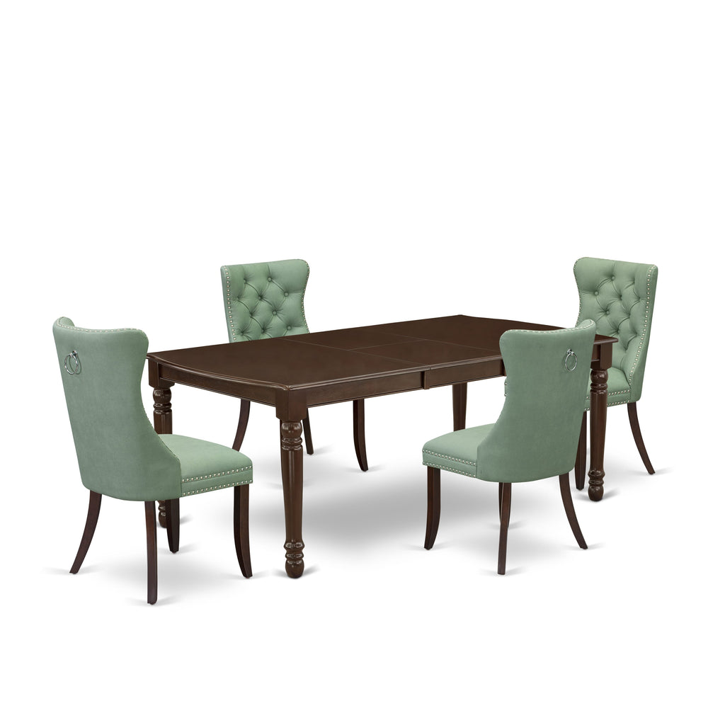 East West Furniture DODA5-MAH-22 5 Piece Kitchen Set Consists of a Rectangle Dining Table with Butterfly Leaf and 4 Upholstered Chairs, 42x78 Inch, Mahogany