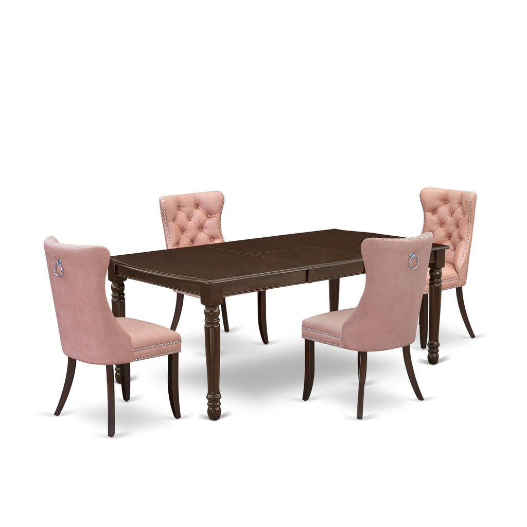 East West Furniture DODA5-MAH-23 5 Piece Dining Room Set Consists of a Rectangle Wooden Table with Butterfly Leaf and 4 Upholstered Chairs, 42x78 Inch, Mahogany