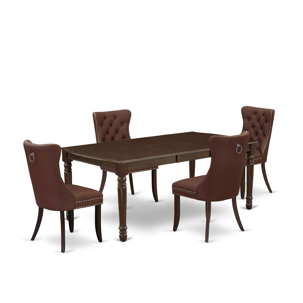 East West Furniture DODA5-MAH-26 5 Piece Dinette Set Consists of a Rectangle Dining Table with Butterfly Leaf and 4 Parson Chairs, 42x78 Inch, Mahogany