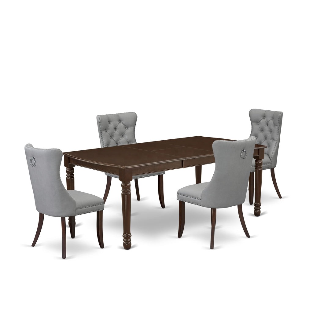 East West Furniture DODA5-MAH-27 5 Piece Dining Room Set Consists of a Rectangle Wooden Table with Butterfly Leaf and 4 Upholstered Chairs, 42x78 Inch, Mahogany