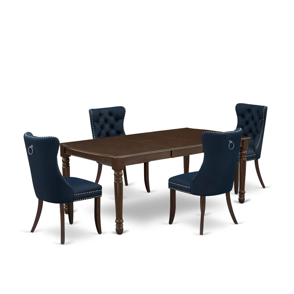 East West Furniture DODA5-MAH-29 5 Piece Kitchen Table Set Includes a Rectangle Dining Table with Butterfly Leaf and 4 Padded Chairs, 42x78 Inch, Mahogany