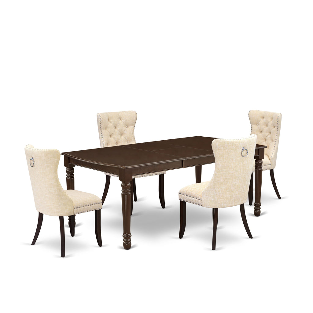 East West Furniture DODA5-MAH-32 5 Piece Kitchen Table Set Consists of a Rectangle Dining Table with Butterfly Leaf and 4 Padded Chairs, 42x78 Inch, Mahogany