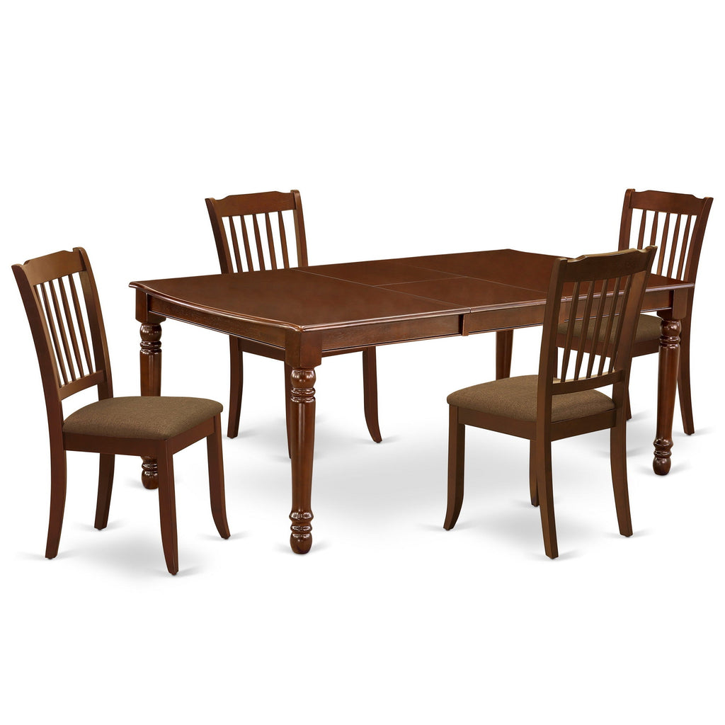 East West Furniture DODA5-MAH-C 5 Piece Dinette Set Includes a Rectangle Dining Room Table with Butterfly Leaf and 4 Linen Fabric Upholstered Dining Chairs, 42x78 Inch, Mahogany