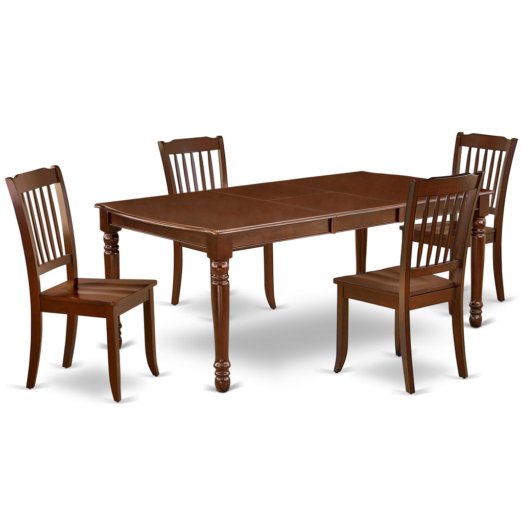 East West Furniture DODA5-MAH-W 5 Piece Dining Room Furniture Set Includes a Rectangle Wooden Table with Butterfly Leaf and 4 Kitchen Dining Chairs, 42x78 Inch, Mahogany