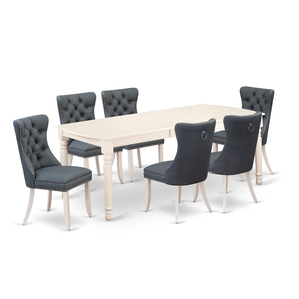 East West Furniture DODA7-LWH-13 7 Piece Dining Set Consists of a Rectangle Kitchen Table with Butterfly Leaf and 6 Upholstered Parson Chairs, 42x78 Inch, linen white