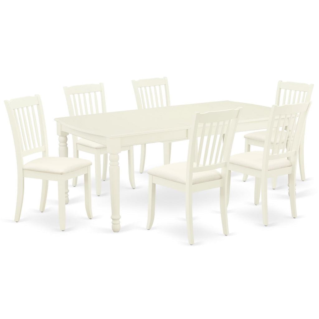 East West Furniture DODA7-LWH-C 7 Piece Dinette Set Consist of a Rectangle Dining Room Table with Butterfly Leaf and 6 Linen Fabric Kitchen Dining Chairs, 42x78 Inch, Linen White