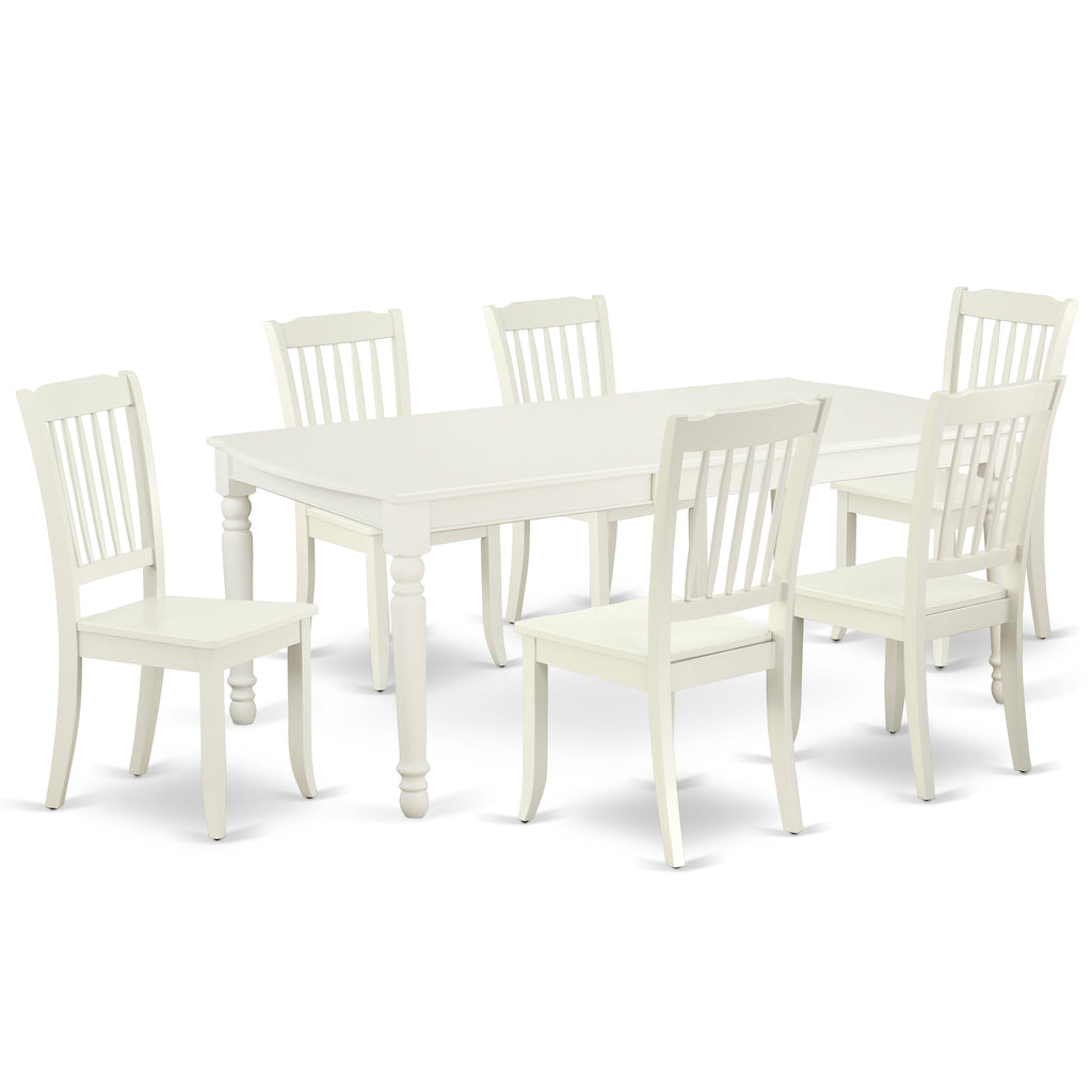 East West Furniture DODA7-LWH-W 7 Piece Modern Dining Table Set Consist of a Rectangle Wooden Table with Butterfly Leaf and 6 Kitchen Dining Chairs, 42x78 Inch, Linen White