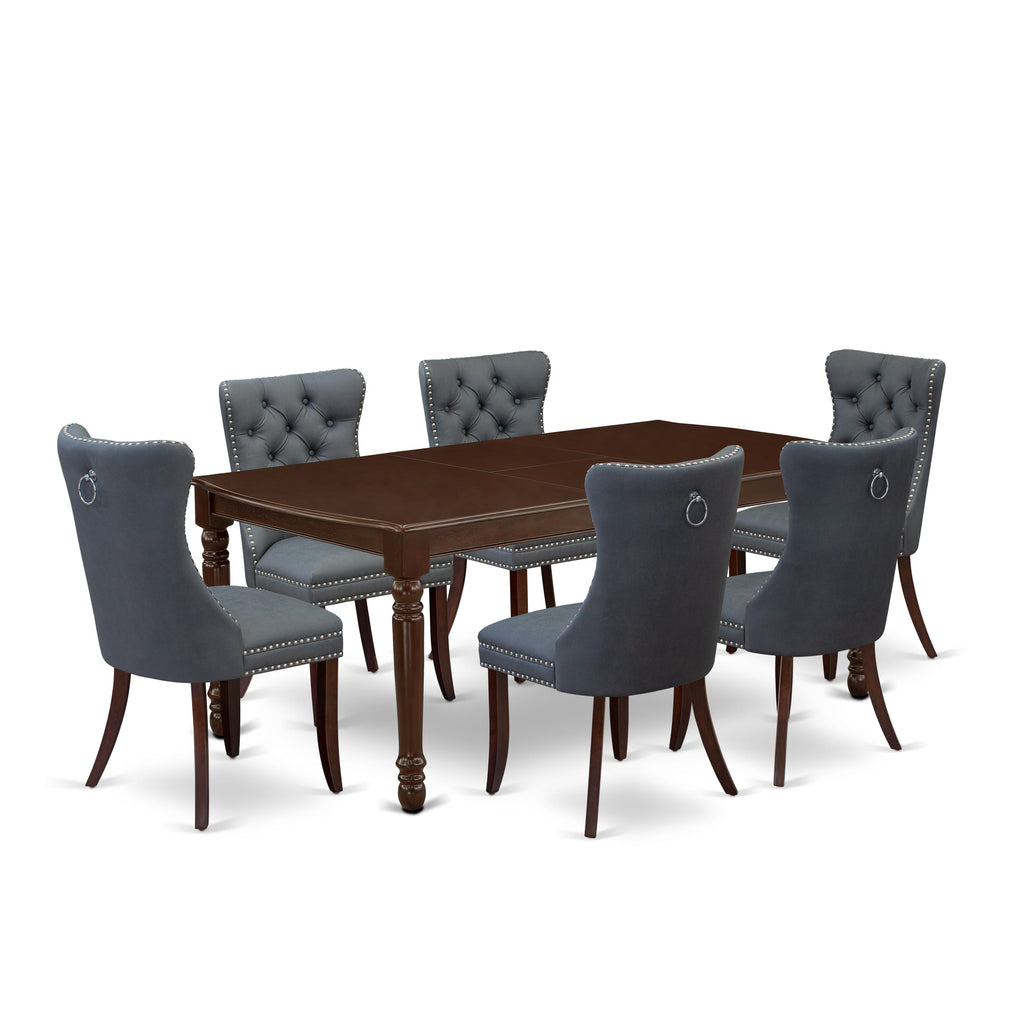 East West Furniture DODA7-MAH-13 7 Piece Kitchen Table Set Includes a Rectangle Dining Table with Butterfly Leaf and 6 Upholstered Chairs, 42x78 Inch, Mahogany