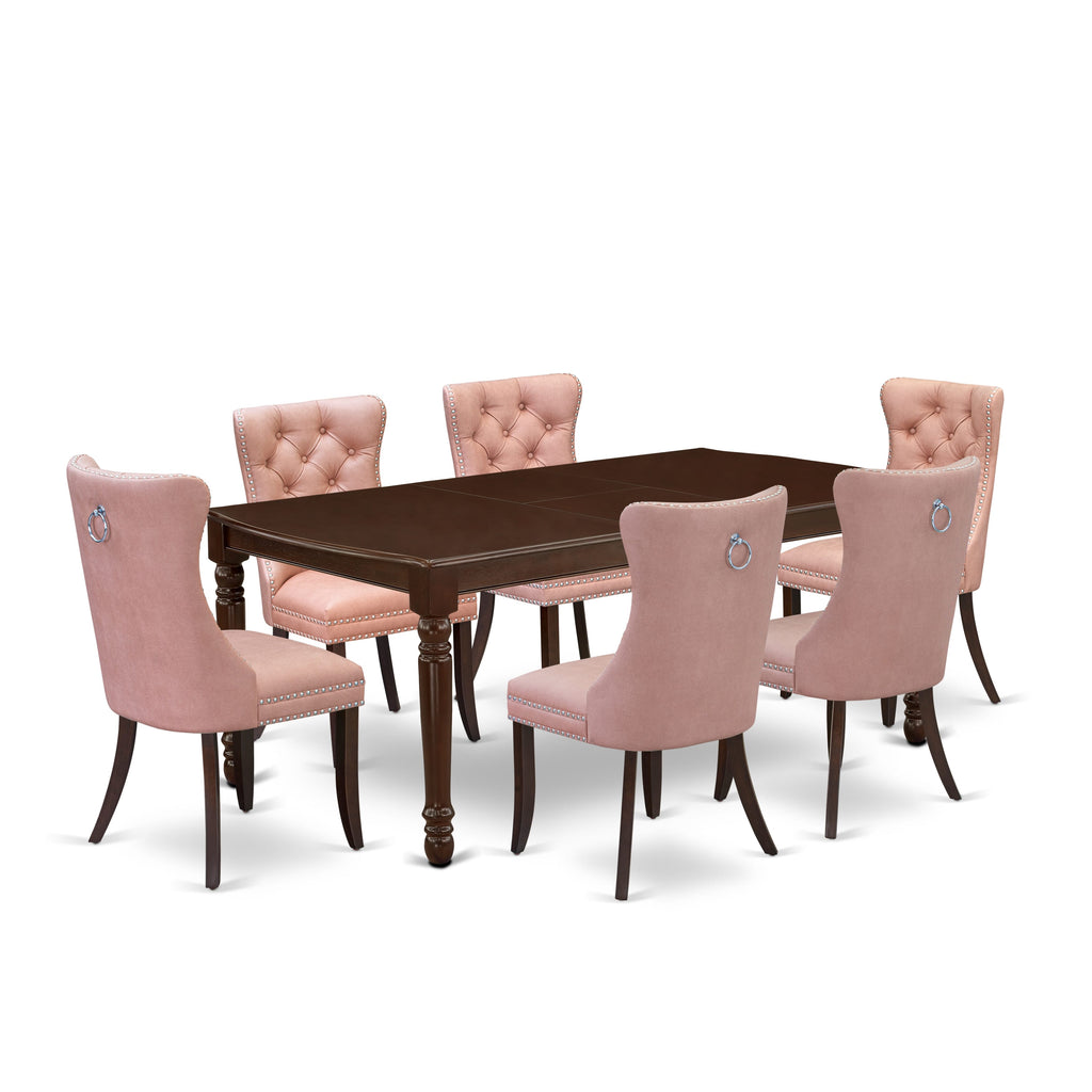 East West Furniture DODA7-MAH-23 7 Piece Kitchen Table Set Includes a Rectangle Dining Table with Butterfly Leaf and 6 Upholstered Chairs, 42x78 Inch, Mahogany