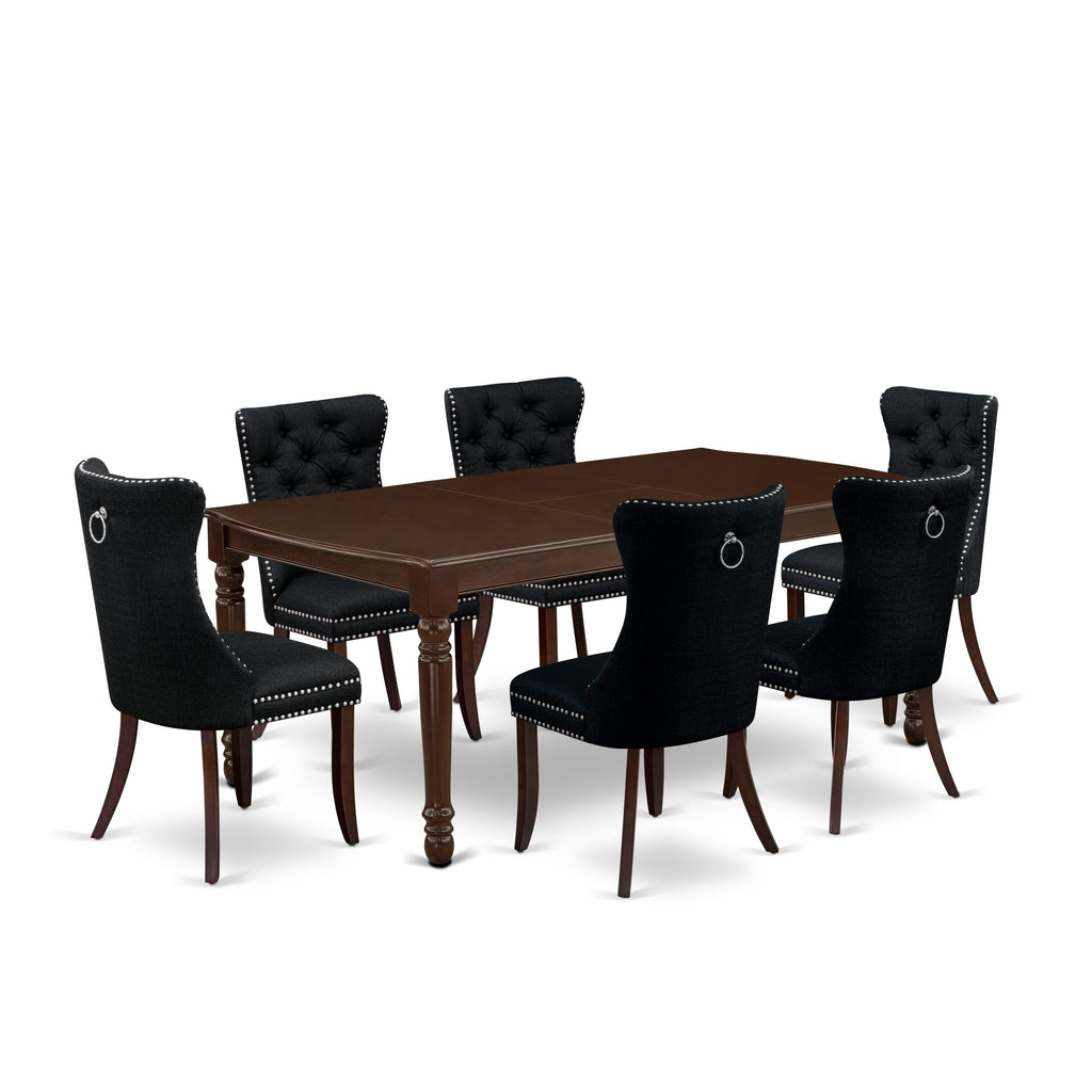 East West Furniture DODA7-MAH-24 7 Piece Dining Room Set Includes a Rectangle Kitchen Table with Butterfly Leaf and 6 Padded Chairs, 42x78 Inch, Mahogany