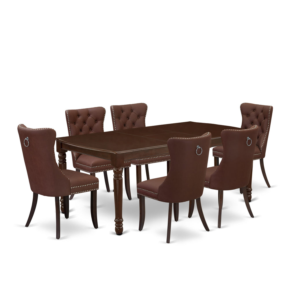 East West Furniture DODA7-MAH-26 7 Piece Dining Room Set Consists of a Rectangle Wooden Table with Butterfly Leaf and 6 Upholstered Chairs, 42x78 Inch, Mahogany