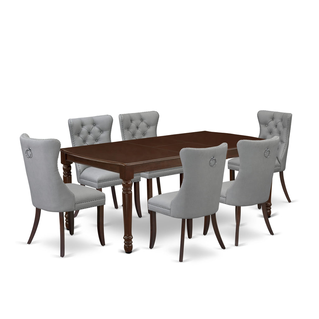 East West Furniture DODA7-MAH-27 7 Piece Dining Set Consists of a Rectangle Kitchen Table with Butterfly Leaf and 6 Upholstered Chairs, 42x78 Inch, Mahogany