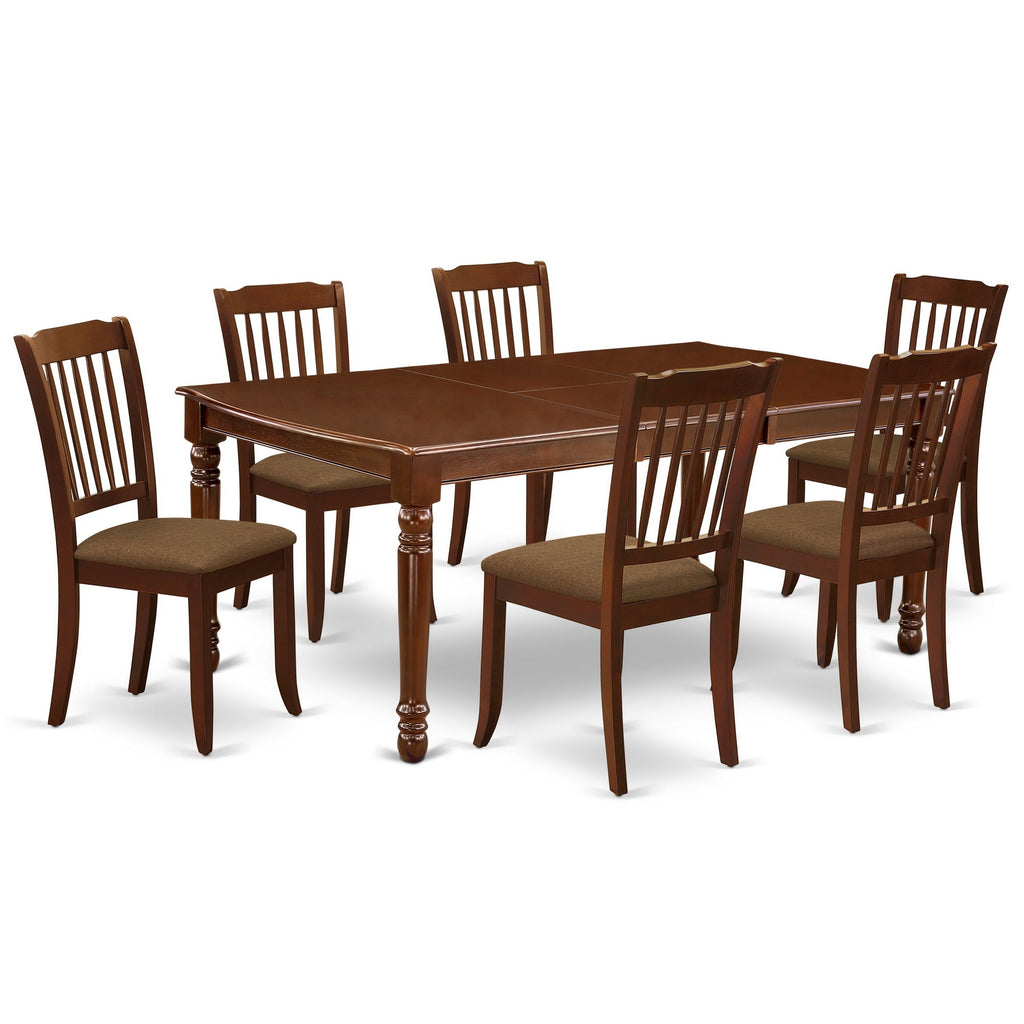 East West Furniture DODA7-MAH-C 7 Piece Modern Dining Table Set Consist of a Rectangle Wooden Table with Butterfly Leaf and 6 Linen Fabric Dining Room Chairs, 42x78 Inch, Mahogany