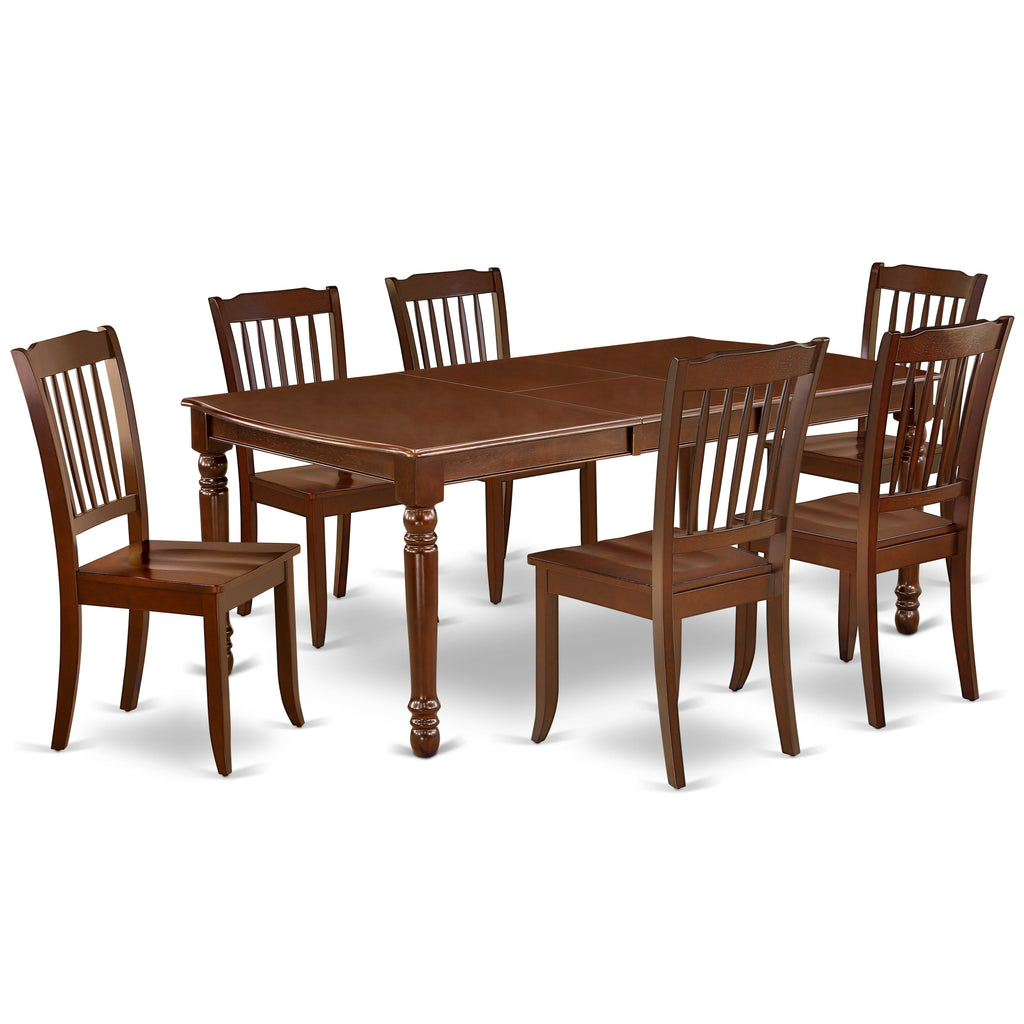 East West Furniture DODA7-MAH-W 7 Piece Kitchen Table & Chairs Set Consist of a Rectangle Dining Room Table with Butterfly Leaf and 6 Solid Wood Seat Chairs, 42x78 Inch, Mahogany