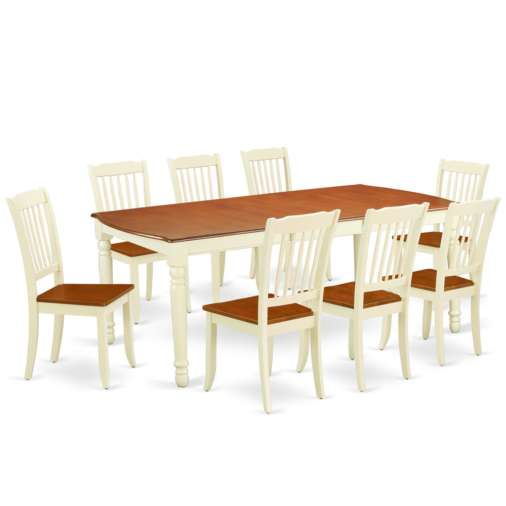 East West Furniture DODA9-BMK-W 9 Piece Dining Room Table Set Includes a Rectangle Wooden Table with Butterfly Leaf and 8 Kitchen Dining Chairs, 42x78 Inch, Buttermilk & Cherry
