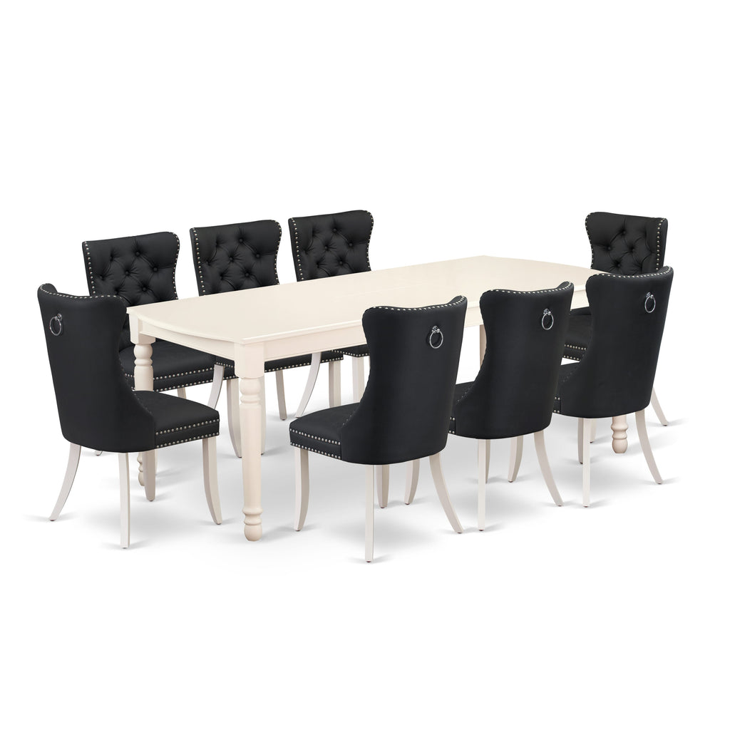 East West Furniture DODA9-LWH-12 9 Piece Dinette Set Contains a Rectangle Dining Table with Butterfly Leaf and 8 Upholstered Parson Chairs, 42x78 Inch, linen white