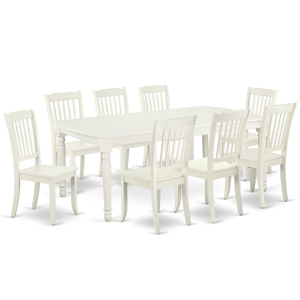 East West Furniture DODA9-LWH-W 9 Piece Dining Room Table Set Includes a Rectangle Kitchen Table with Butterfly Leaf and 8 Dining Chairs, 42x78 Inch, Linen White