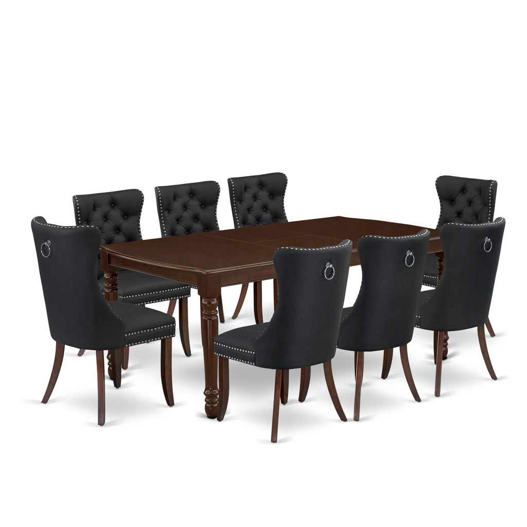 East West Furniture DODA9-MAH-12 9 Piece Kitchen Table Set Includes a Rectangle Dining Table with Butterfly Leaf and 8 Upholstered Chairs, 42x78 Inch, Mahogany