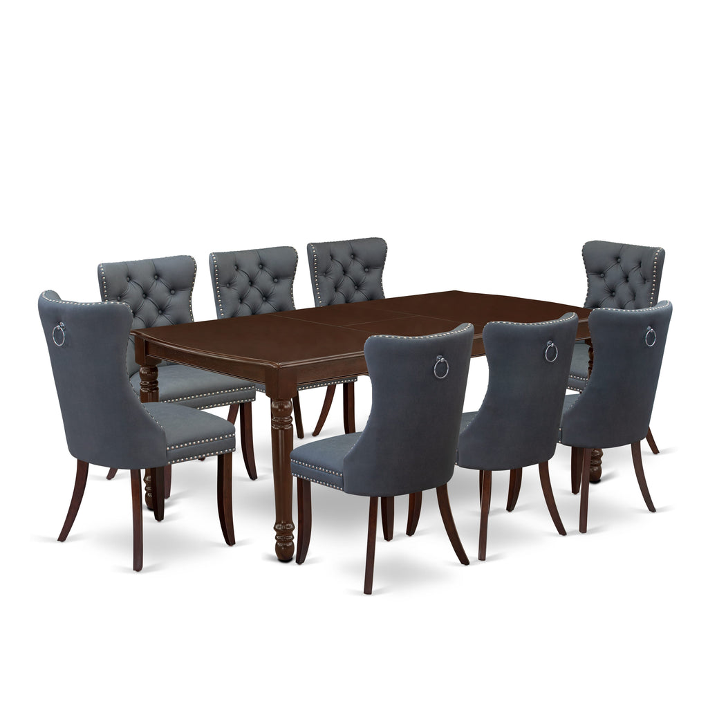 East West Furniture DODA9-MAH-13 9 Piece Dining Set Includes a Rectangle Solid Wood Table with Butterfly Leaf and 8 Upholstered Chairs, 42x78 Inch, Mahogany