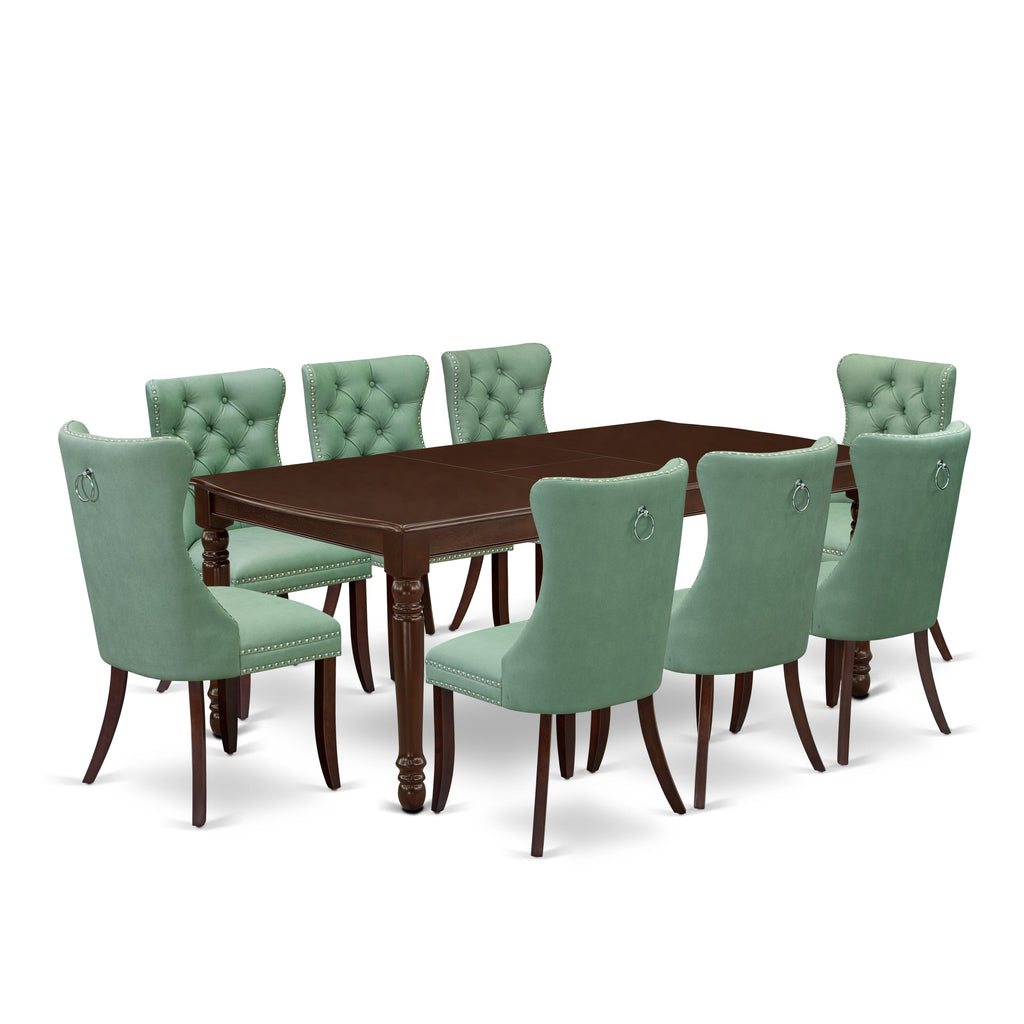 East West Furniture DODA9-MAH-22 9 Piece Dining Set Consists of a Rectangle Kitchen Table with Butterfly Leaf and 8 Upholstered Chairs, 42x78 Inch, Mahogany