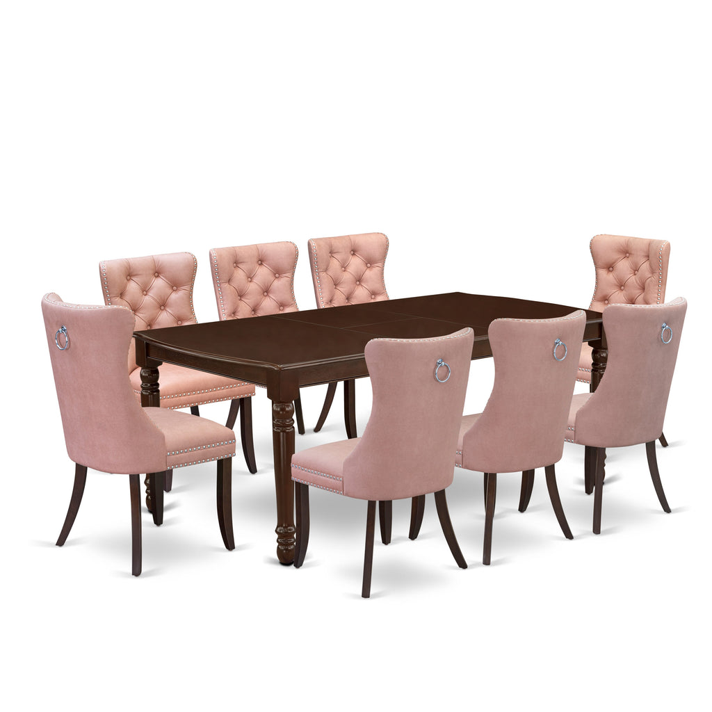 East West Furniture DODA9-MAH-23 9 Piece Kitchen Table Set Includes a Rectangle Dining Table with Butterfly Leaf and 8 Upholstered Chairs, 42x78 Inch, Mahogany