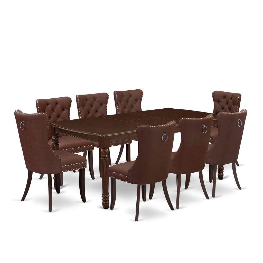 East West Furniture DODA9-MAH-26 9 Piece Dinette Set Includes a Rectangle Dining Table with Butterfly Leaf and 8 Parson Kitchen Chairs, 42x78 Inch, Mahogany