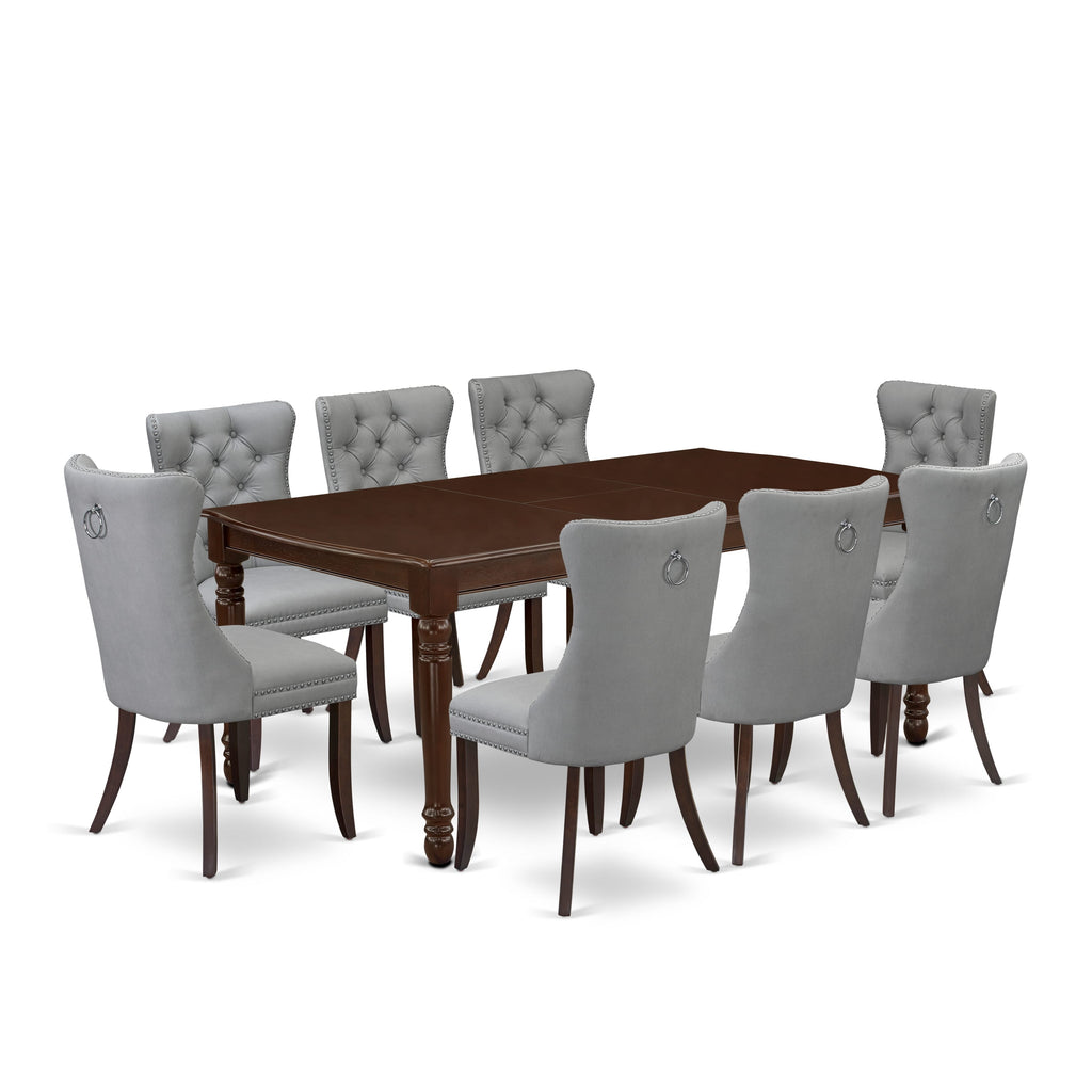 East West Furniture DODA9-MAH-27 9 Piece Dining Set Includes a Rectangle Kitchen Table with Butterfly Leaf and 8 Upholstered Chairs, 42x78 Inch, Mahogany