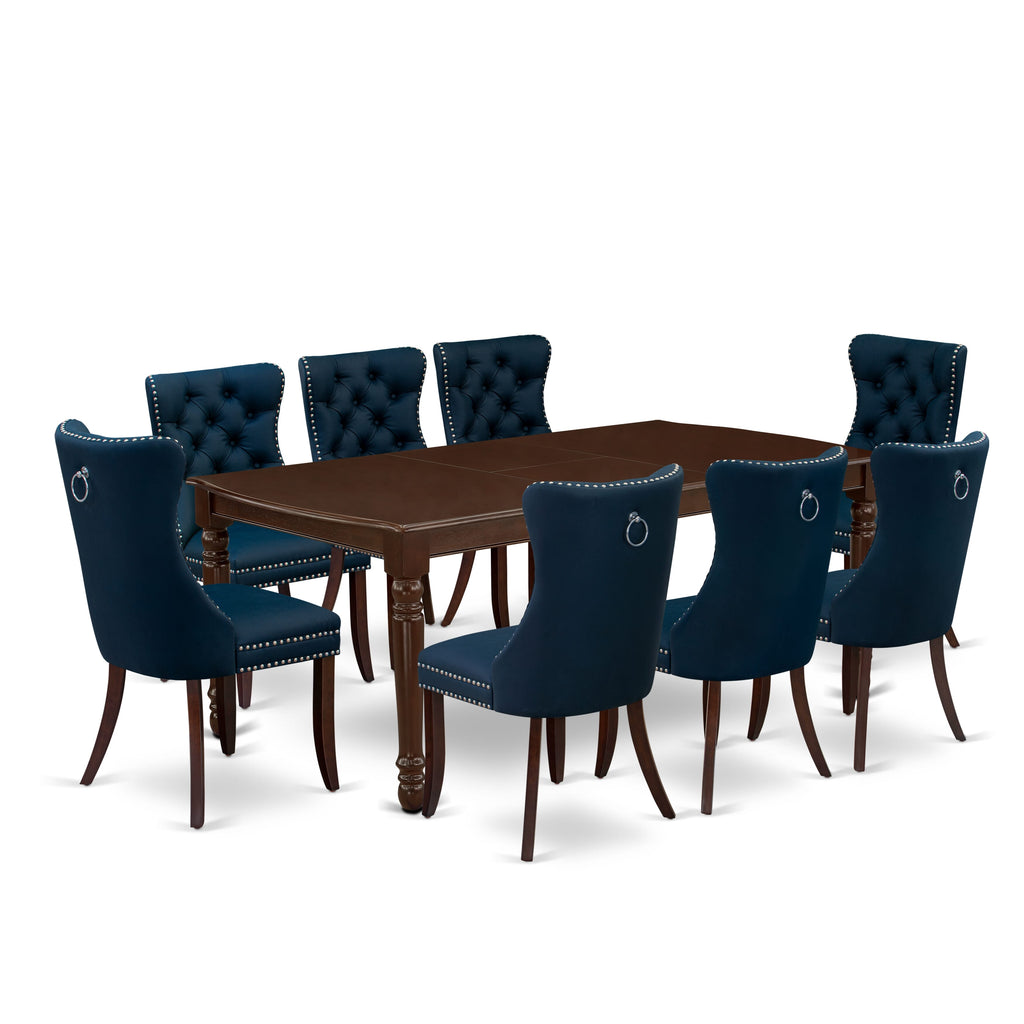 East West Furniture DODA9-MAH-29 9 Piece Dining Set Contains a Rectangle Kitchen Table with Butterfly Leaf and 8 Padded Chairs, 42x78 Inch, Mahogany