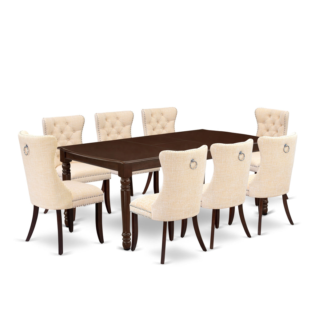East West Furniture DODA9-MAH-32 9 Piece Dining Table Set Contains a Rectangle Kitchen Table with Butterfly Leaf and 8 Padded Chairs, 42x78 Inch, Mahogany