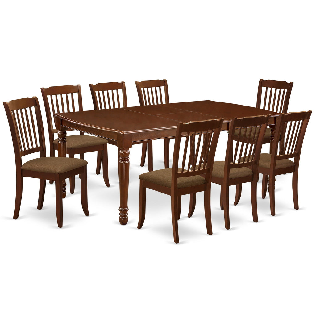 East West Furniture DODA9-MAH-C 9 Piece Dining Table Set Includes a Rectangle Dining Room Table with Butterfly Leaf and 8 Linen Fabric Upholstered Chairs, 42x78 Inch, Mahogany