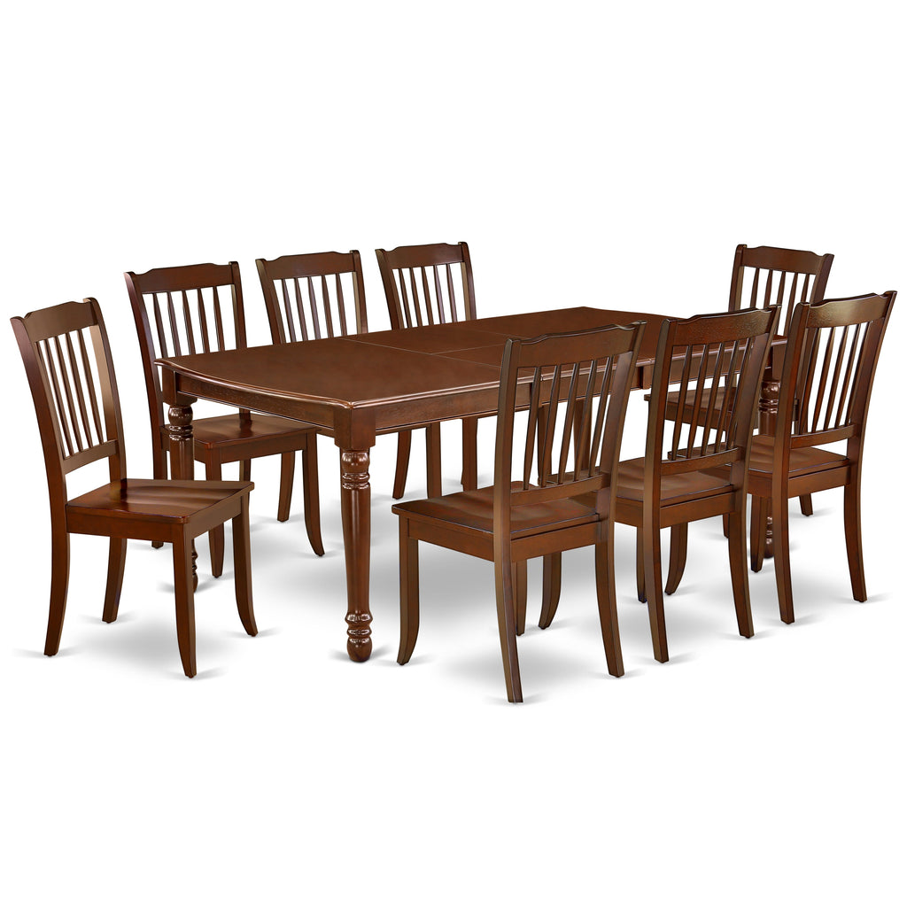 East West Furniture DODA9-MAH-W 9 Piece Dining Table Set Includes a Rectangle Dining Room Table with Butterfly Leaf and 8 Wood Seat Chairs, 42x78 Inch, Mahogany