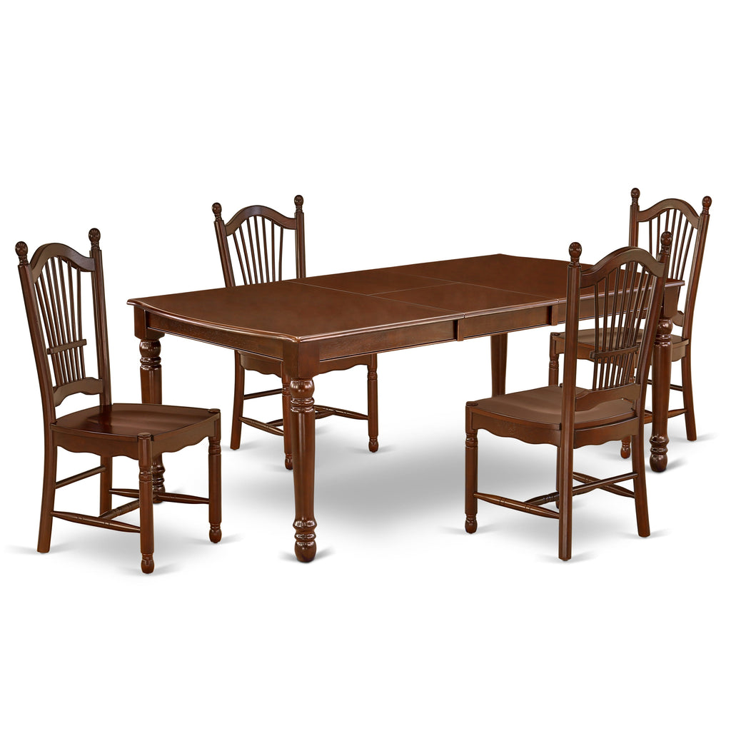 East West Furniture DODO5-MAH-W 5 Piece Kitchen Table & Chairs Set Includes a Rectangle Dining Table with Butterfly Leaf and 4 Dining Room Chairs, 42x78 Inch, Mahogany