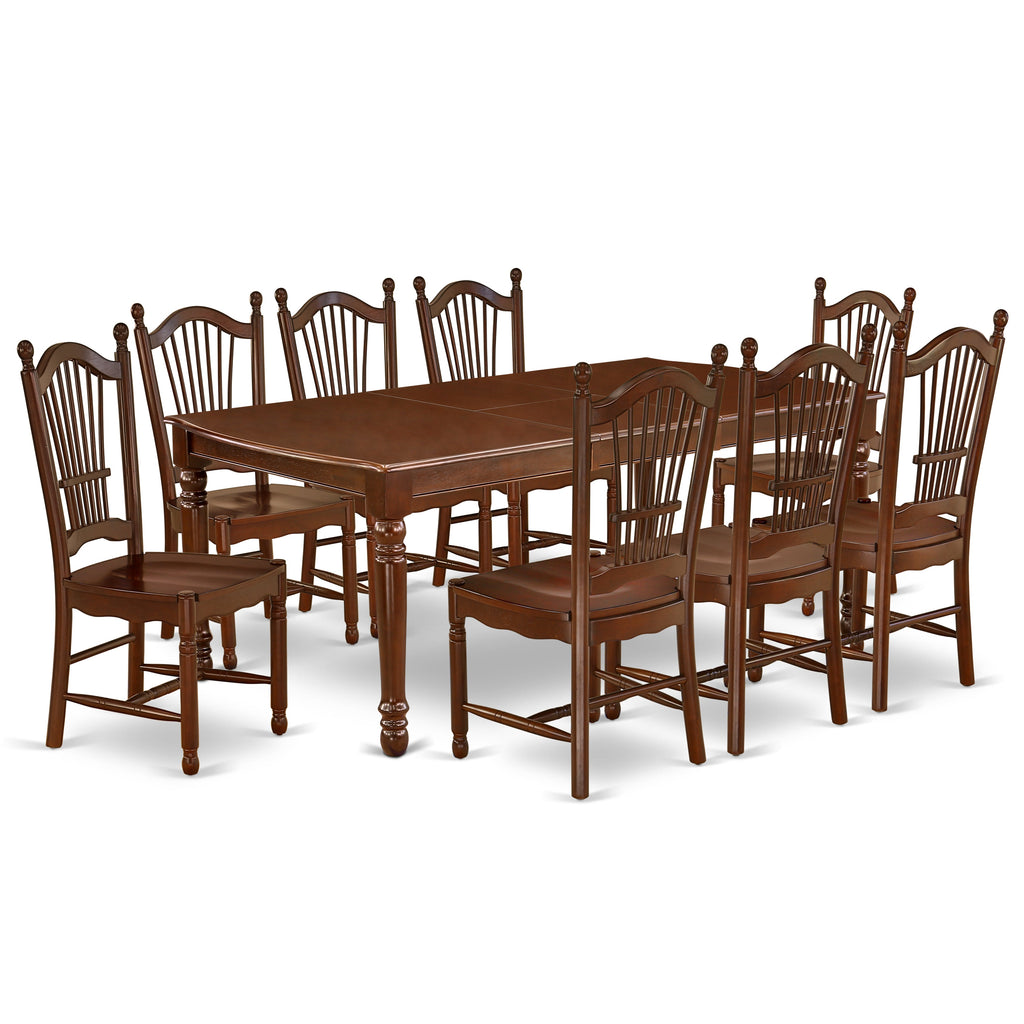 East West Furniture DODO9-MAH-W 9 Piece Dining Set Includes a Rectangle Dining Room Table with Butterfly Leaf and 8 Kitchen Chairs, 42x78 Inch, Mahogany