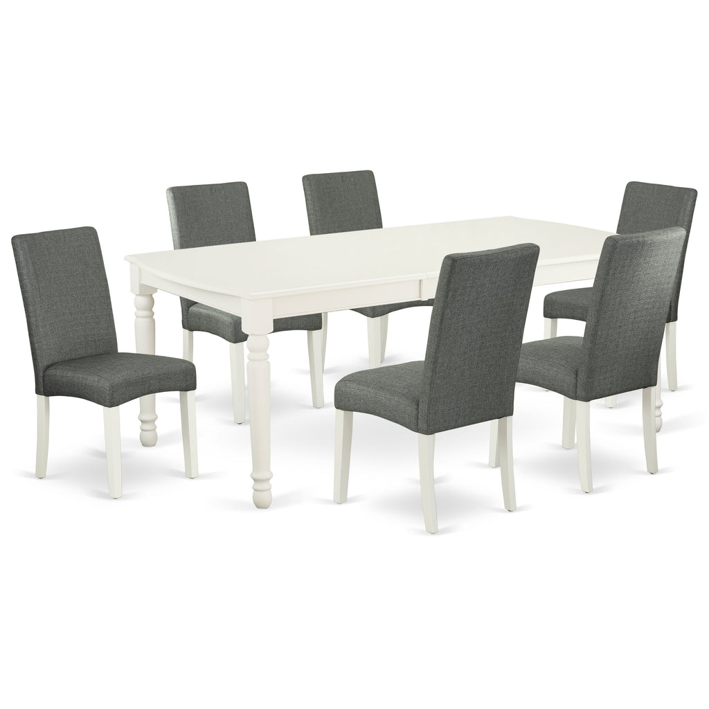 East West Furniture DODR7-LWH-07 7 Piece Dining Set Consist of a Rectangle Dining Room Table with Butterfly Leaf and 6 Gray Linen Fabric Upholstered Chairs, 42x78 Inch, Linen White