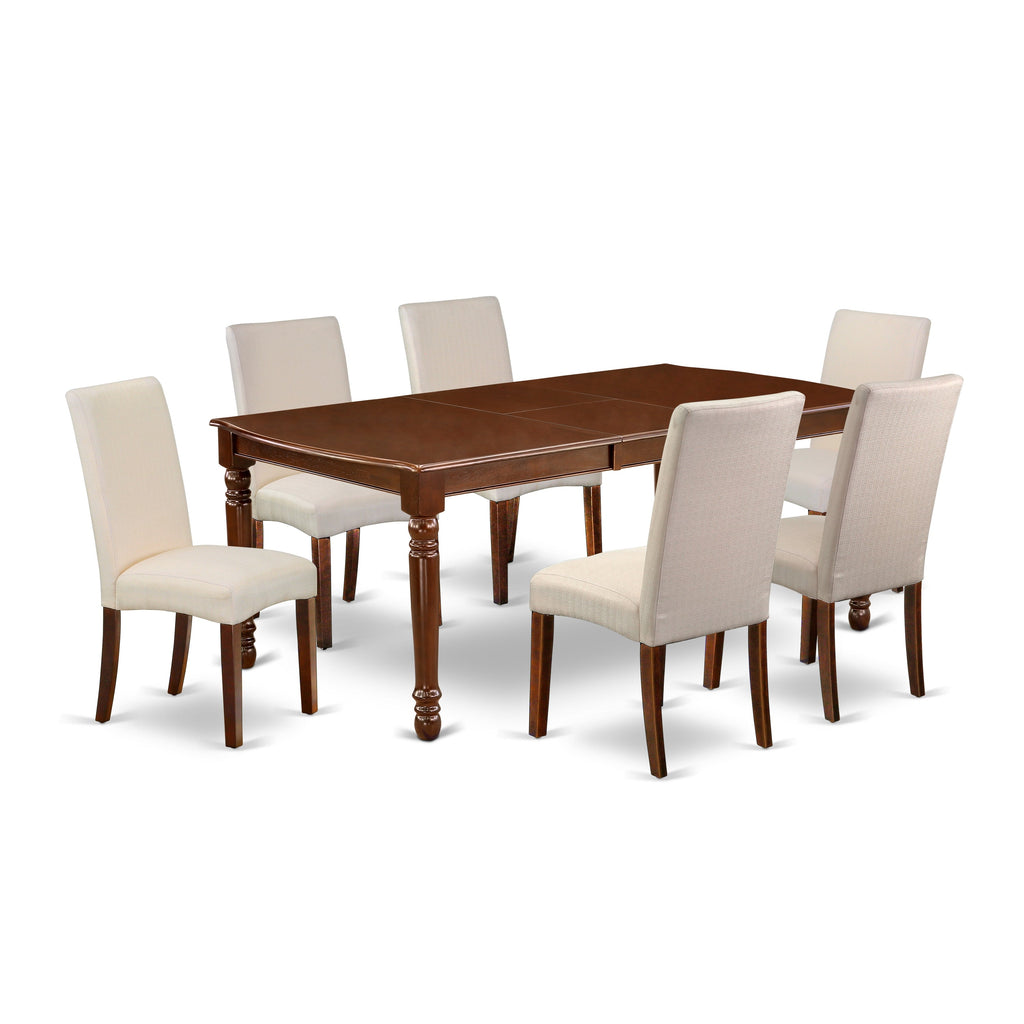 East West Furniture DODR7-MAH-01 7 Piece Dining Set Consist of a Rectangle Dining Room Table with Butterfly Leaf and 6 Cream Linen Fabric Upholstered Chairs, 42x78 Inch, Mahogany