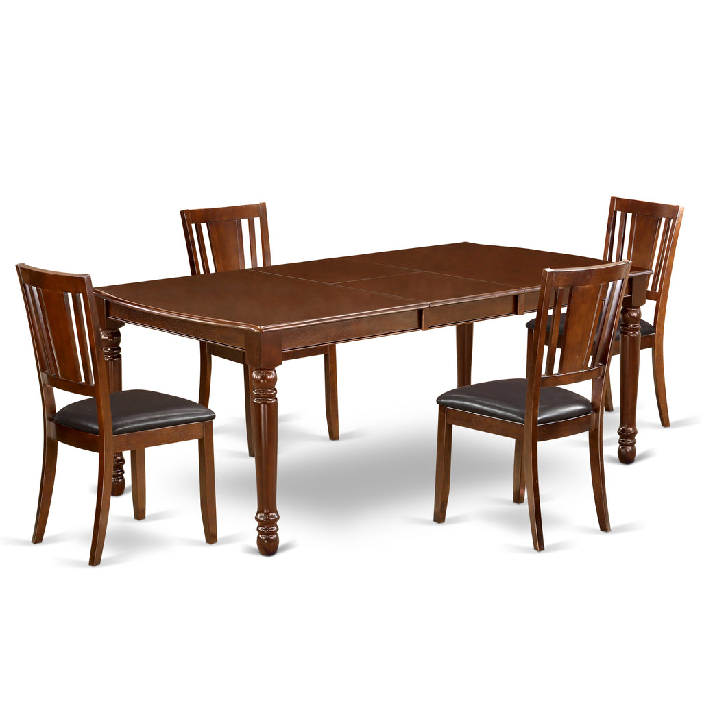 East West Furniture DODU5-MAH-LC 5 Piece Dinette Set for 4 Includes a Rectangle Dining Table with Butterfly Leaf and 4 Faux Leather Dining Room Chairs, 42x78 Inch, Mahogany