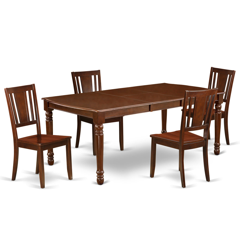 East West Furniture DODU5-MAH-W 5 Piece Kitchen Table & Chairs Set Includes a Rectangle Dining Room Table with Butterfly Leaf and 4 Dining Chairs, 42x78 Inch, Mahogany