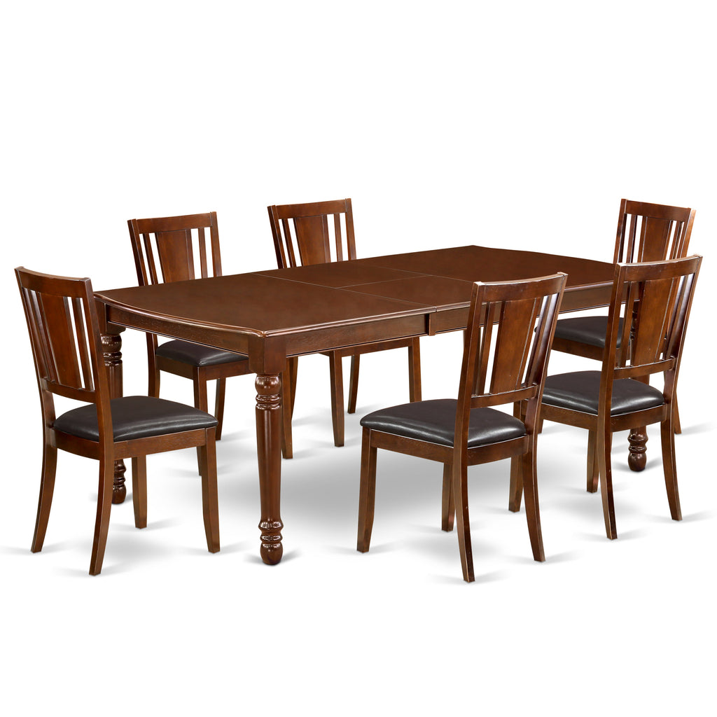 East West Furniture DODU7-MAH-LC 7 Piece Kitchen Table & Chairs Set Consist of a Rectangle Butterfly Leaf Dining Table and 6 Faux Leather Upholstered Chairs, 42x78 Inch, Mahogany